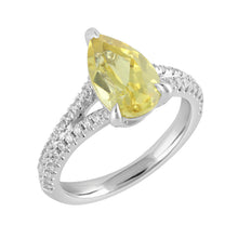 Womens | Halo Split Shant Engagement Ring | 14K White Gold | 2.45 CTW Pear Cut Lab Grown Diamond | Yellow-VS1