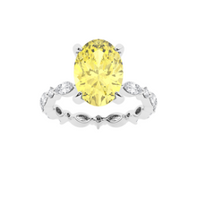 Womens | Soliatire Eternity Engagement Ring | Platinum | 4.25 CTW Oval Cut Lab Grown Diamond | Yellow-SI1+