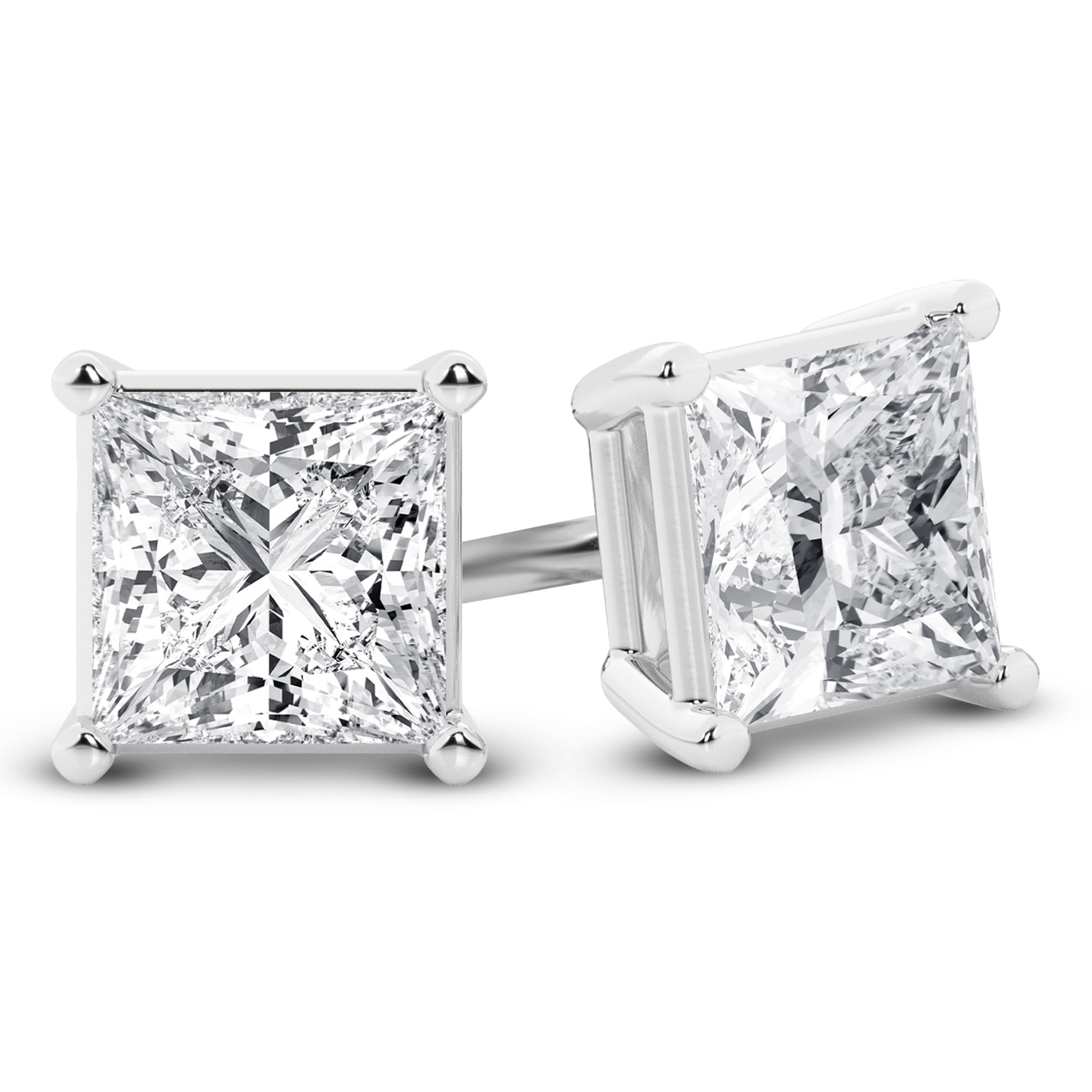 Womens | Stud Earrings - I | 14K White Gold | 1.25 CTW Princess Cut Lab Grown Diamond | G-VS-SI1