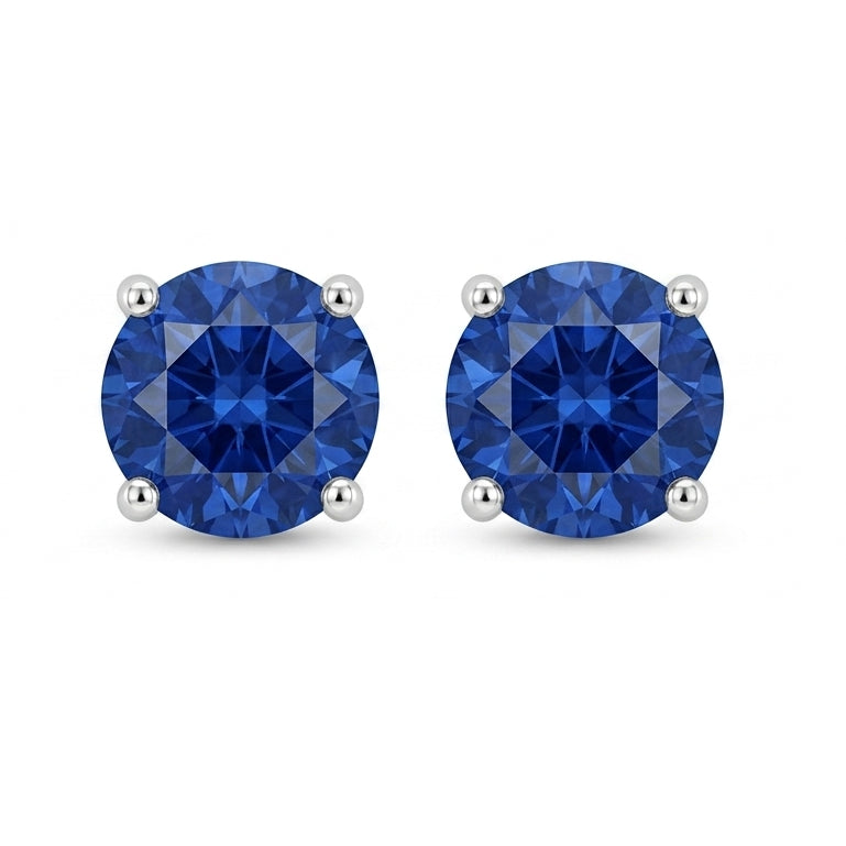 Womens | Stud Earring | 14K White Gold | 2 CTW Cushion Cut Lab Grown Diamond | Blue-VS1