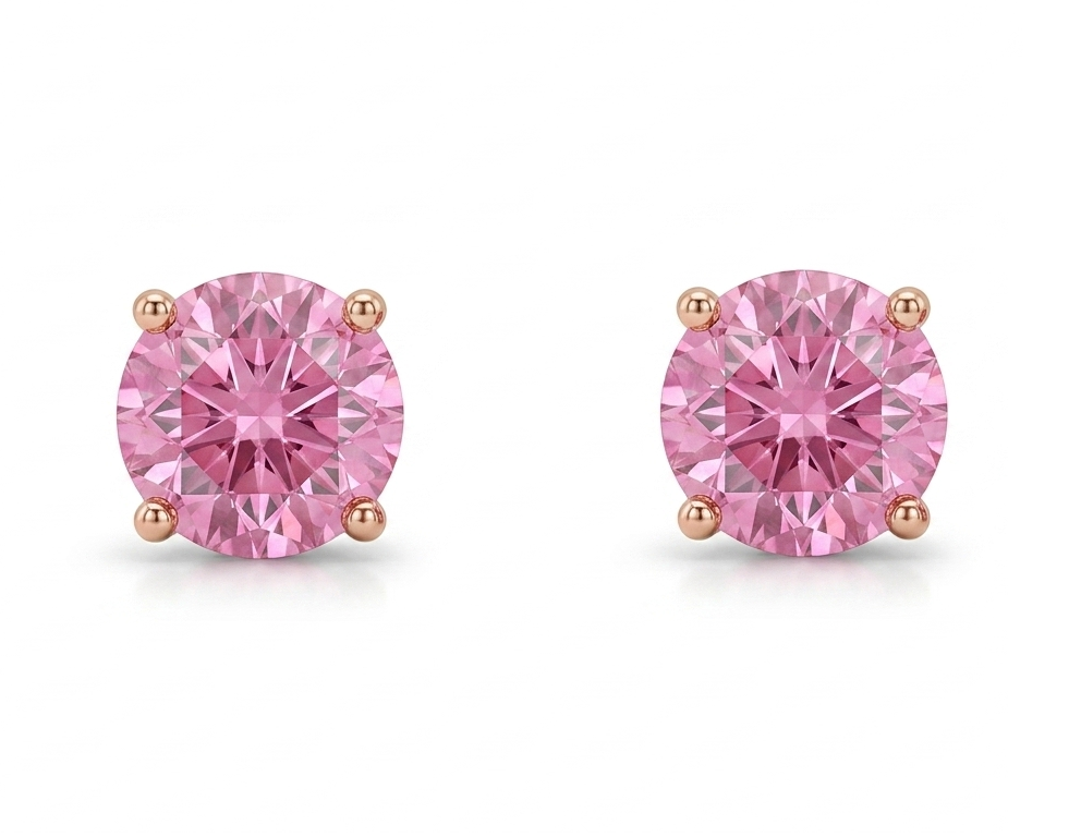 Womens | Stud Earring | 14K Rose Gold | 2 CTW Cushion Cut Lab Grown Diamond | Pink-VS1