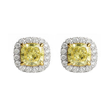 Womens | Halo Stud Earring | 14K Two Tone Gold | 2.85 CTW Cushion Cut Lab Grown Diamond | Yellow-VS1