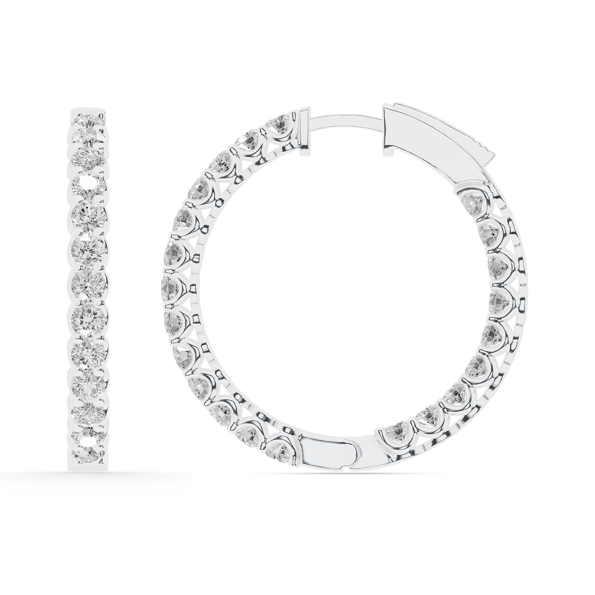 Womens | Inside Out Hoop Earrings | Sterling Silver | 3 CTW Round Cut Lab Grown Diamond | G-SI