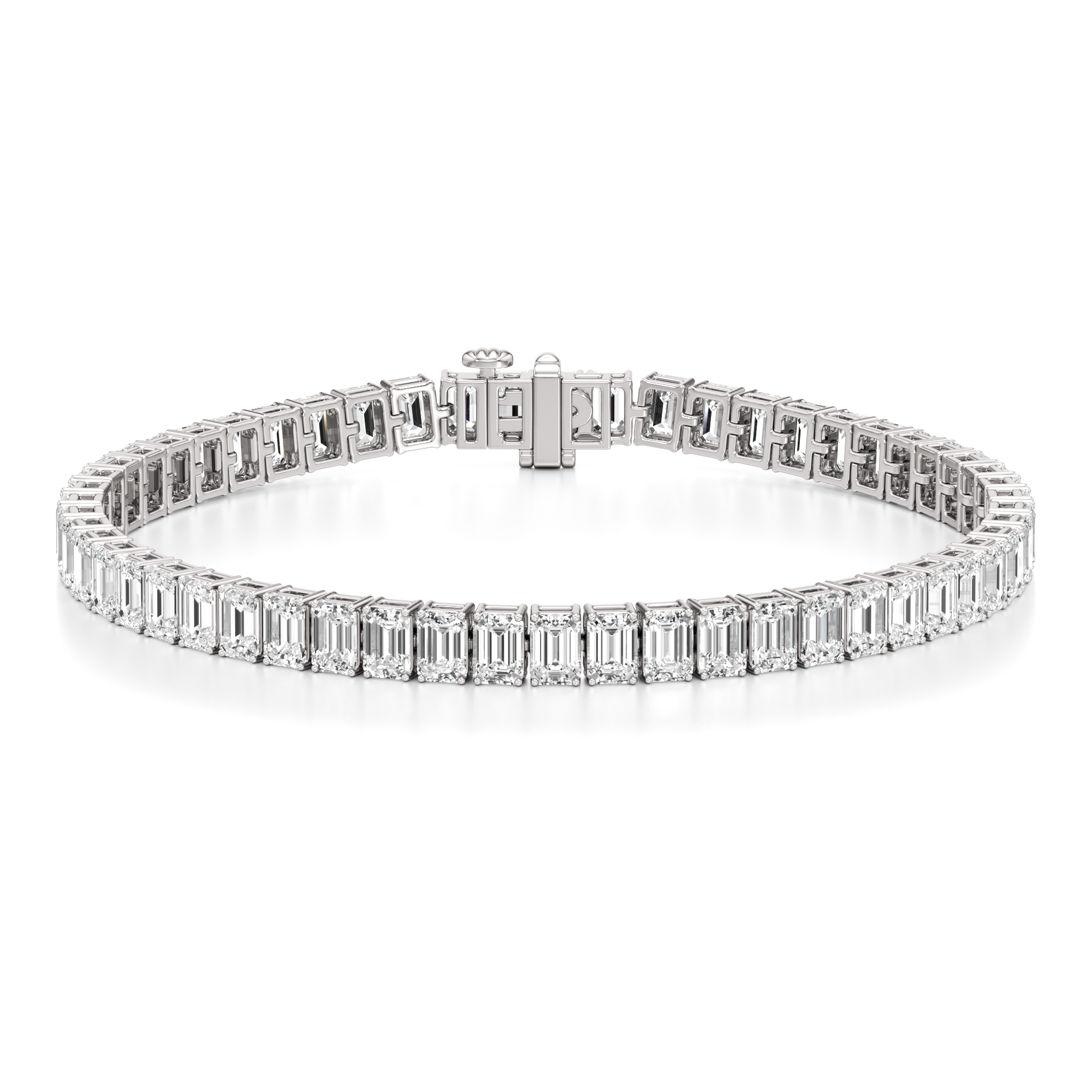 Womens | Tennis Bracelet | 14K White Gold | 15 CTW Emerald Cut Lab Grown Diamond | G-VS