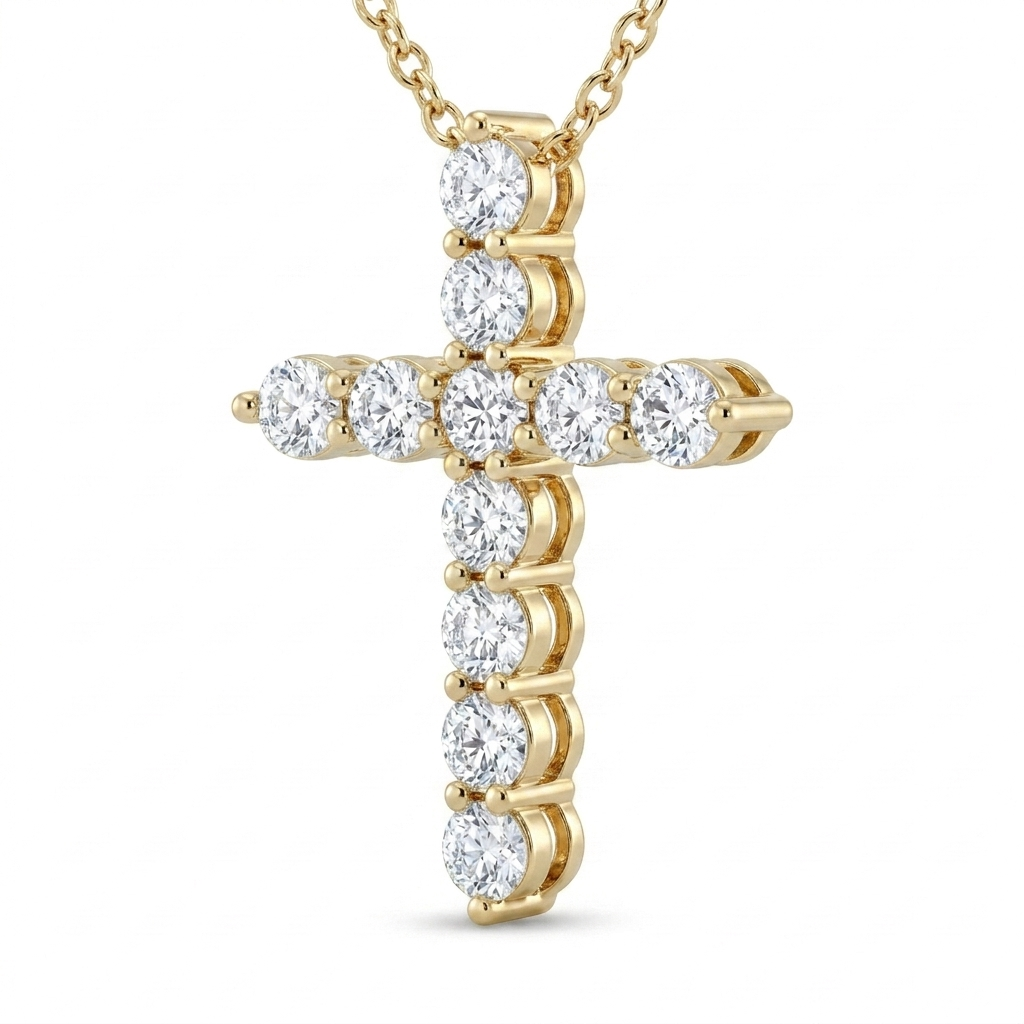 Womens | Cross Pendant Necklace | 14K Yellow Gold | 1 CTW Round Cut Lab Grown Diamond | G-SI