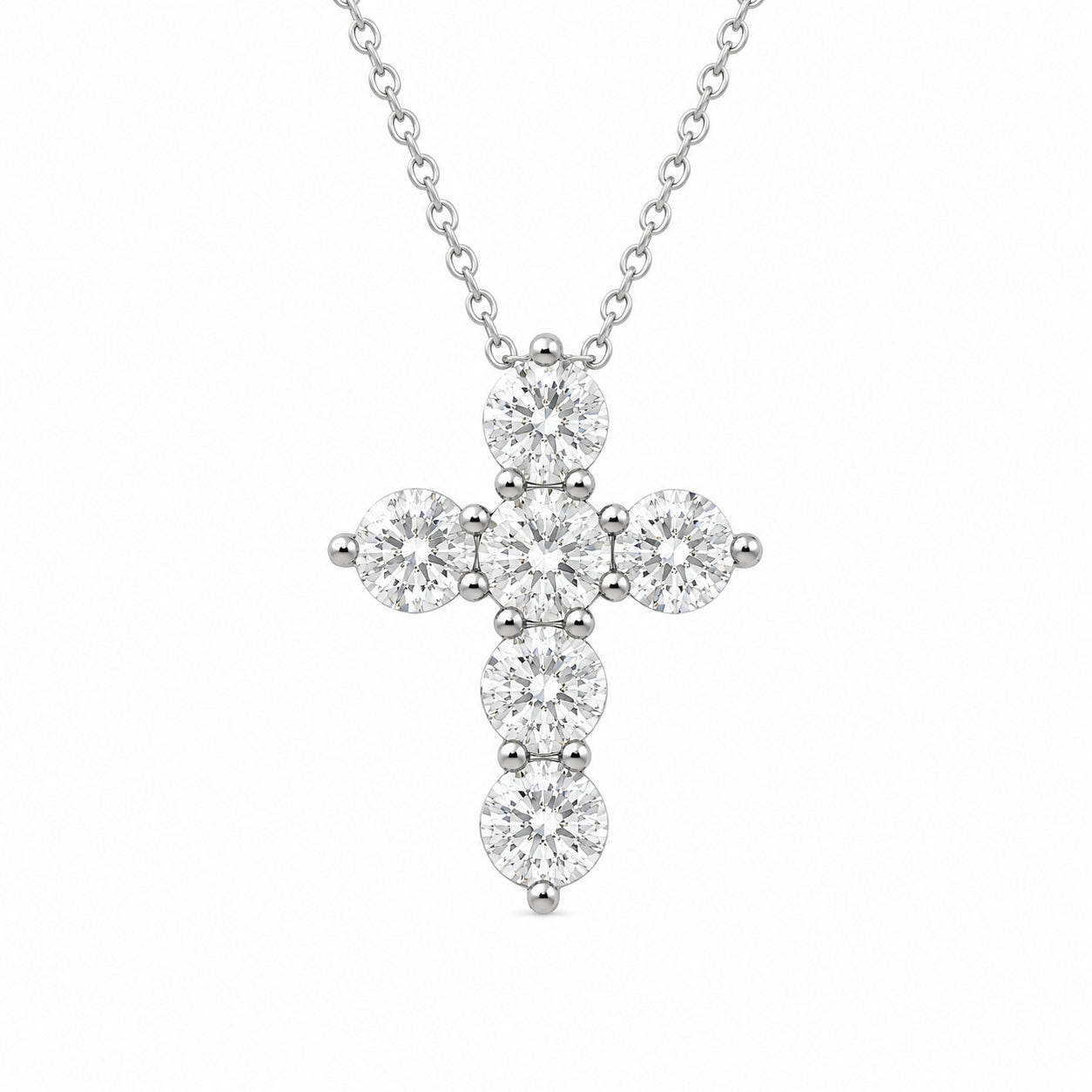 Womens | Cross Pendant Necklace - I | 14K White Gold | 2 CTW Round Cut Lab Grown Diamond | G-SI