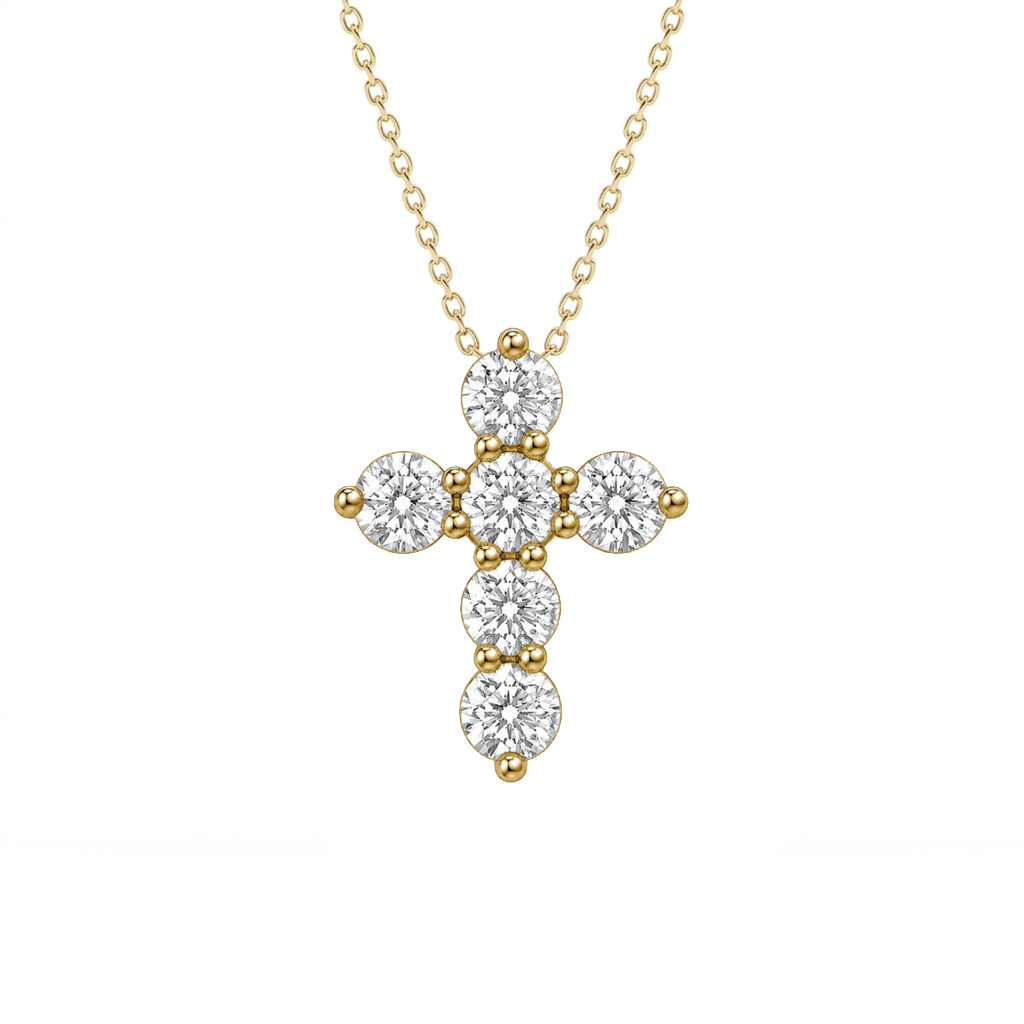 Womens | Cross Pendant Necklace | 14K Yellow Gold | 2 CTW Round Cut Lab Grown Diamond | G-SI