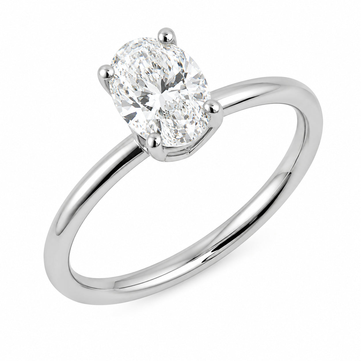 Womens | Solitaire Engagement Ring | 14K White Gold | 2 CTW Oval Cut Lab Grown Diamond | G-VS