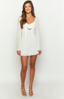Kadence Chiffon Long Sleeve Mini Dress | White