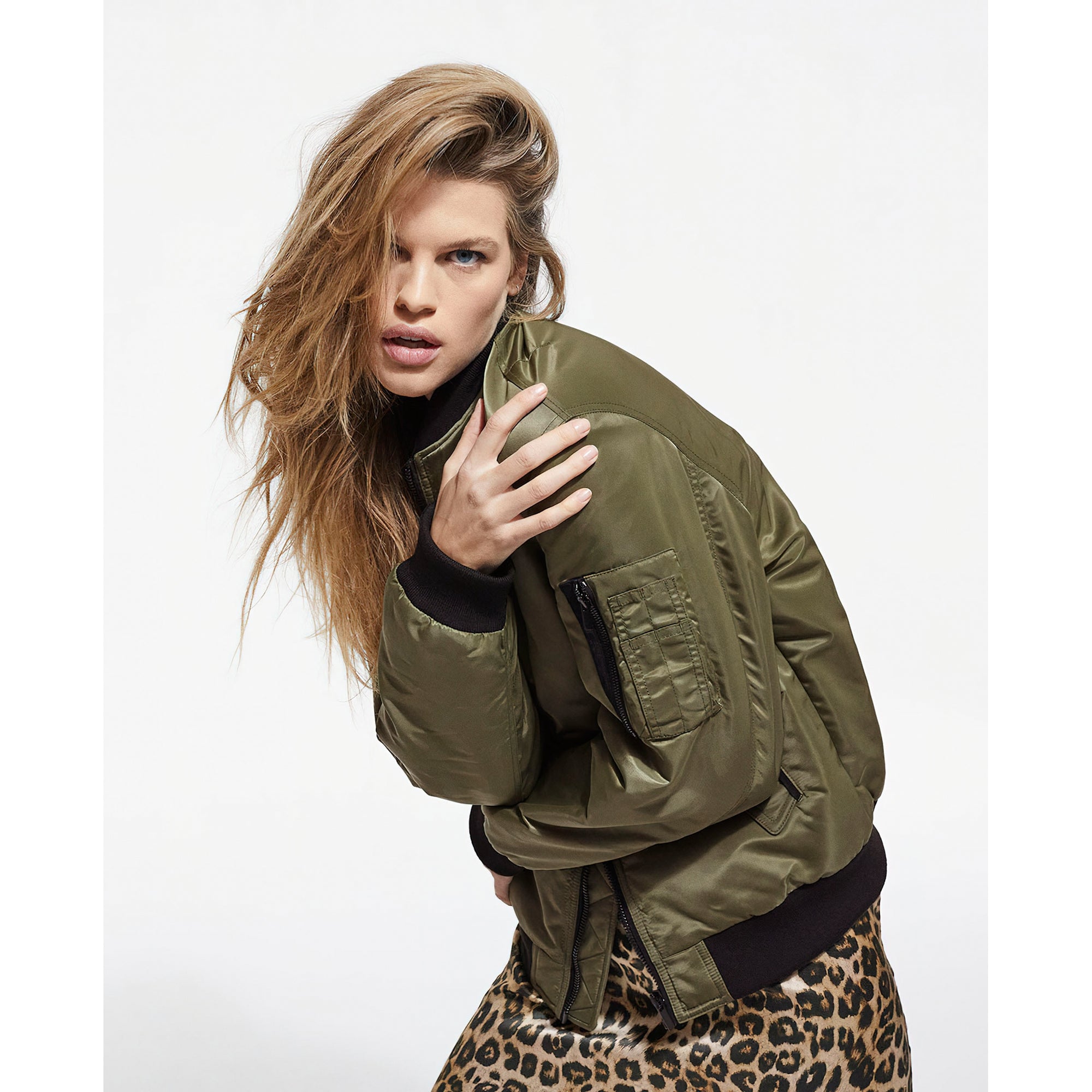 Bomber Jacket With Leopard Lining | Women | Khaki