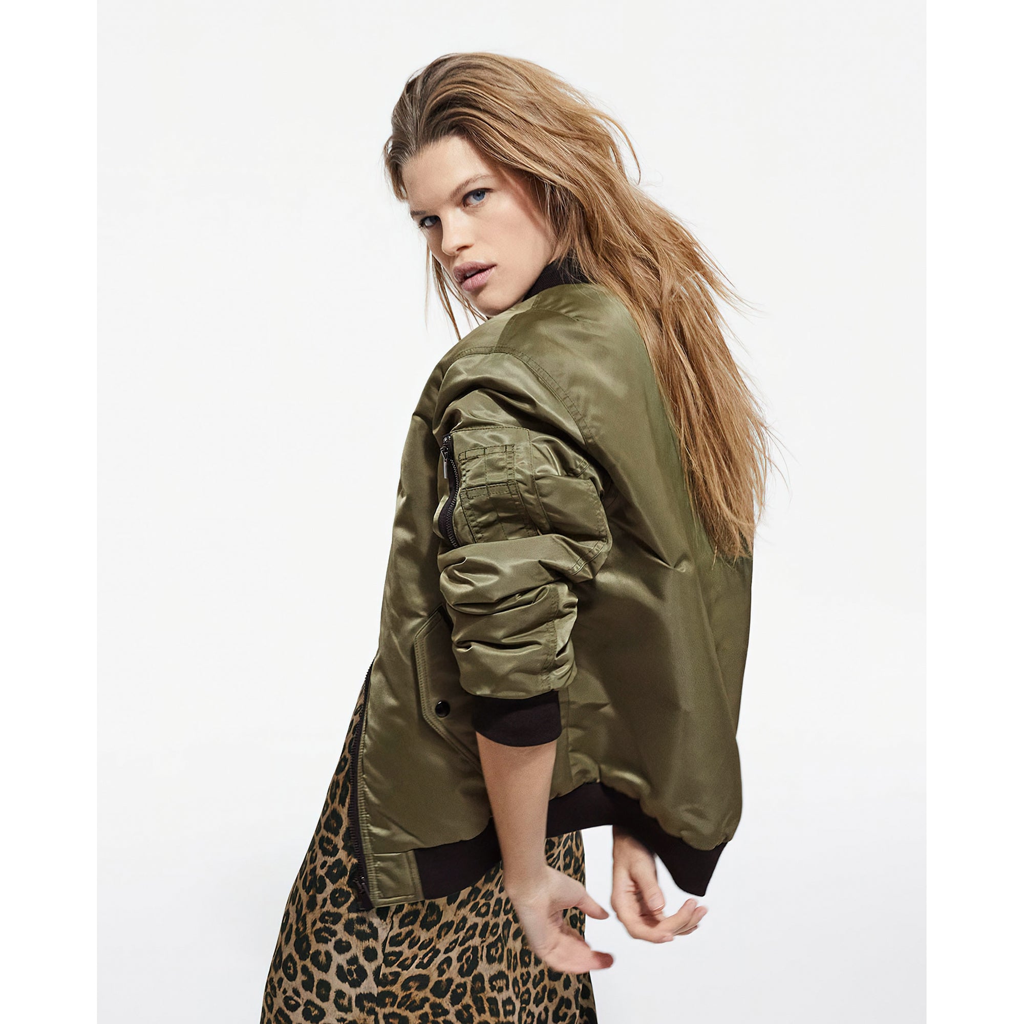 Bomber Jacket With Leopard Lining | Women | Khaki