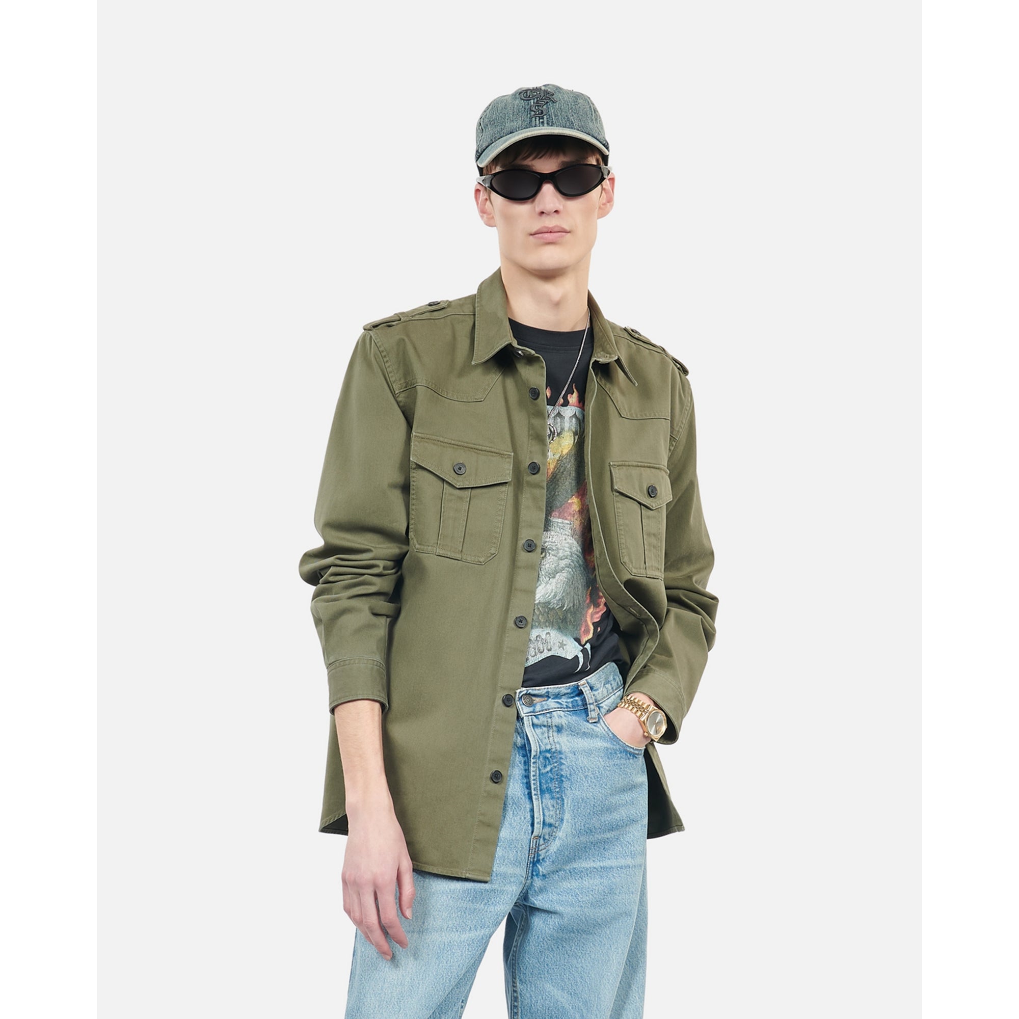 Khaki Officer Style Shirt | Men | Olive Night