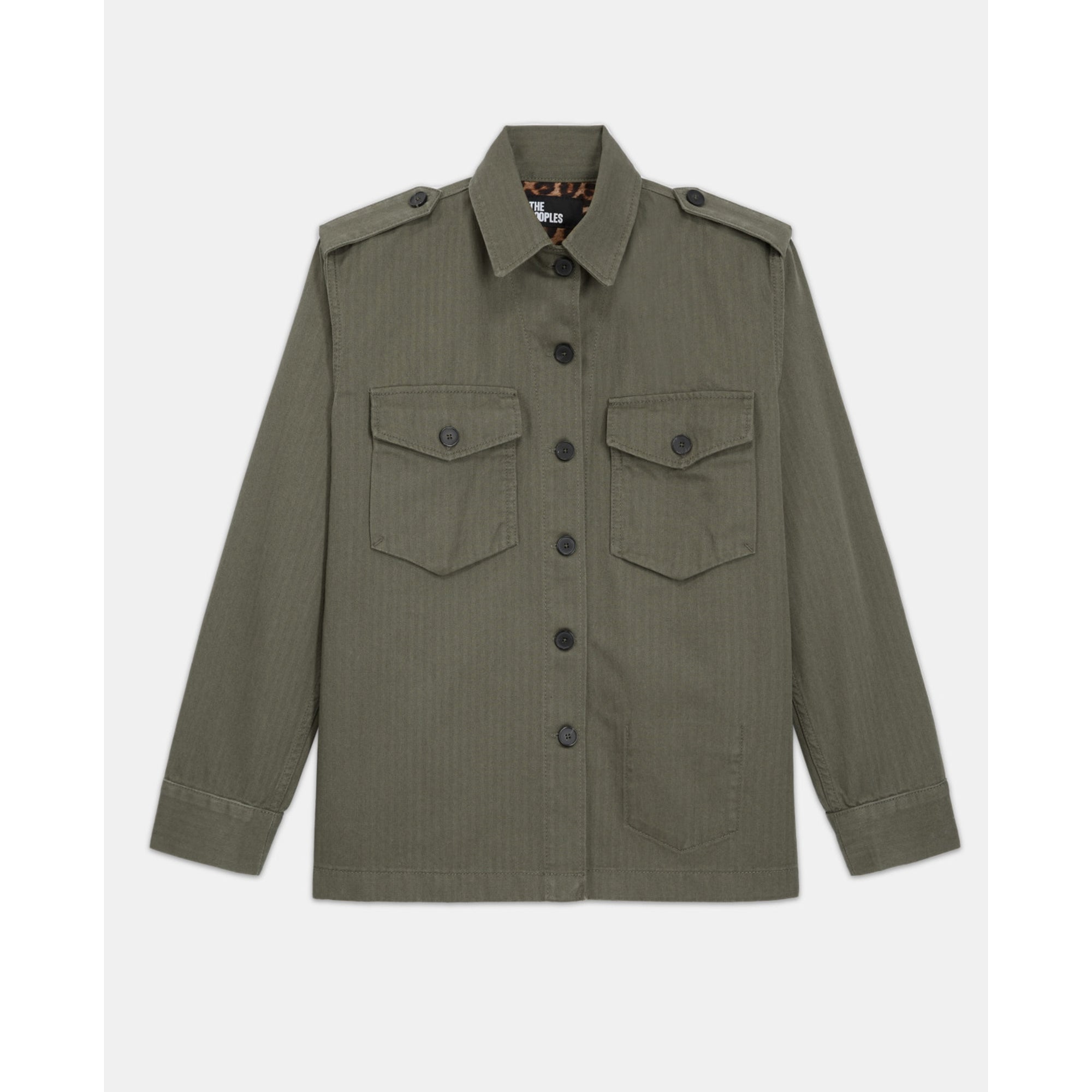 Khaki Overshirt With Leopard Print Lining | Women | Olive Night