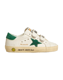 Kids | Old School Junior with Green Suede Star & Heel Tab | White x Green