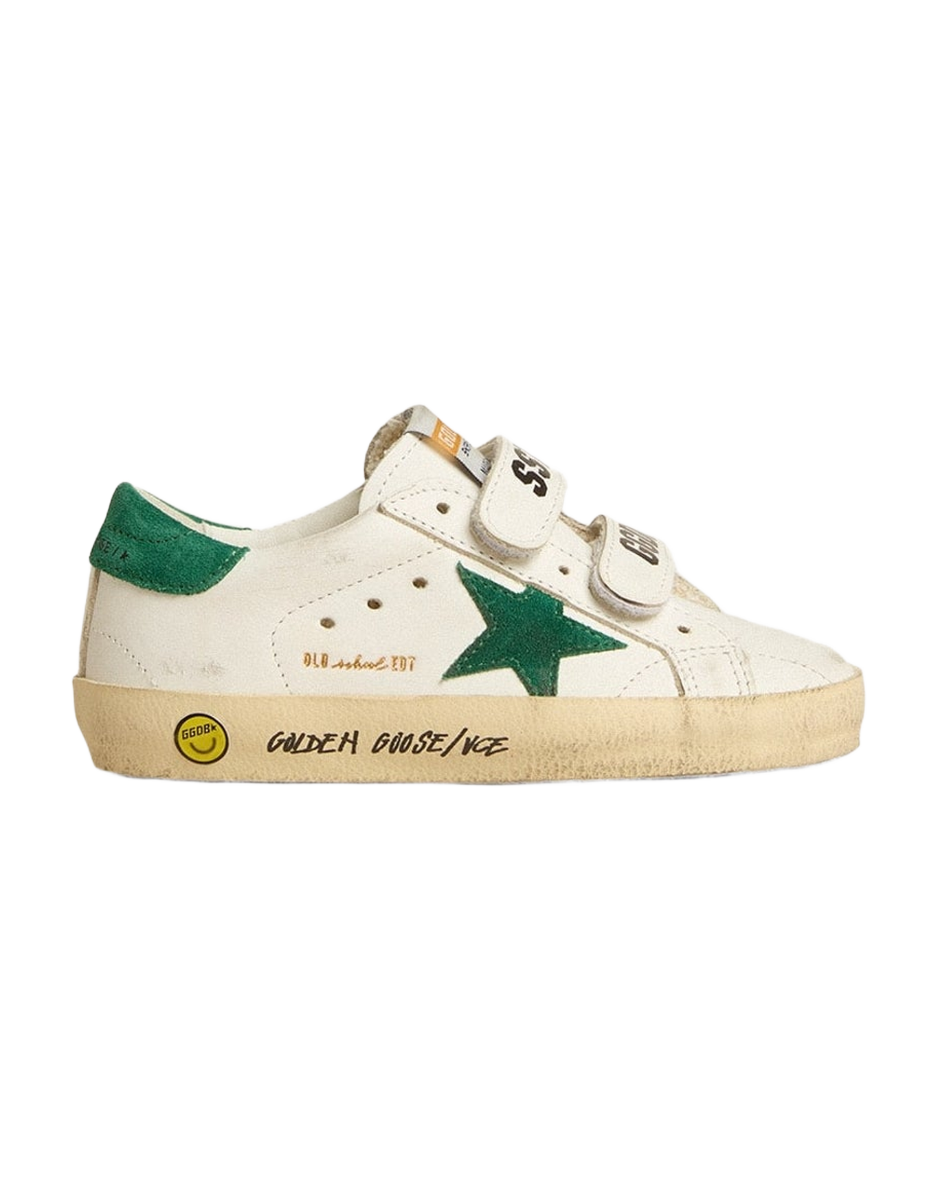 Kids | Old School Junior with Green Suede Star & Heel Tab | White x Green