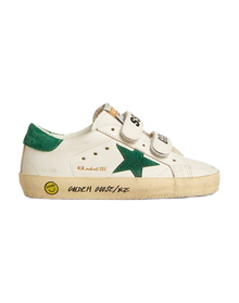 Kids | Old School Junior with Green Suede Star & Heel Tab | White x Green