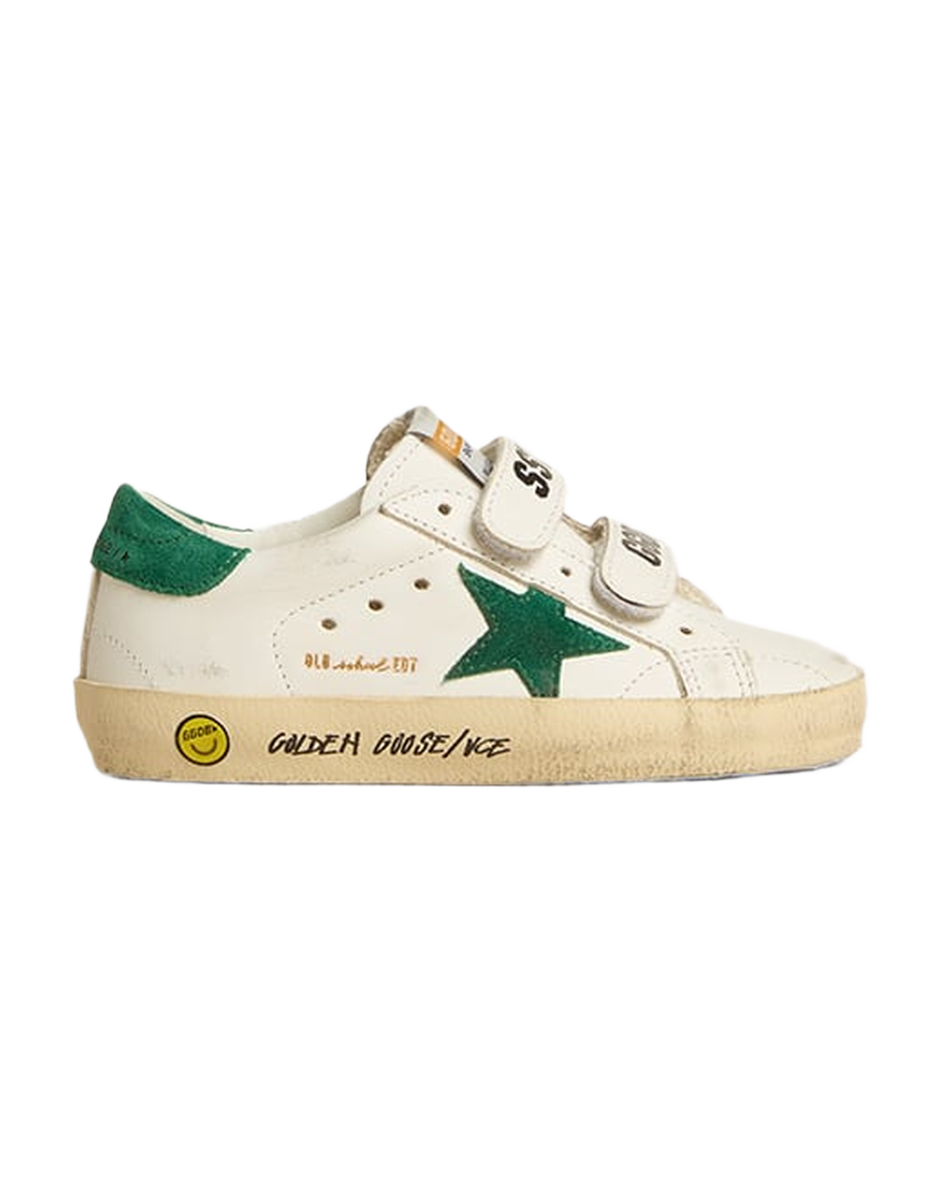 Kids | Old School Junior with Green Suede Star & Heel Tab | White x Green