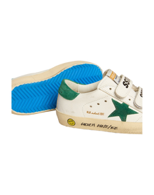 Kids | Old School Junior with Green Suede Star & Heel Tab | White x Green