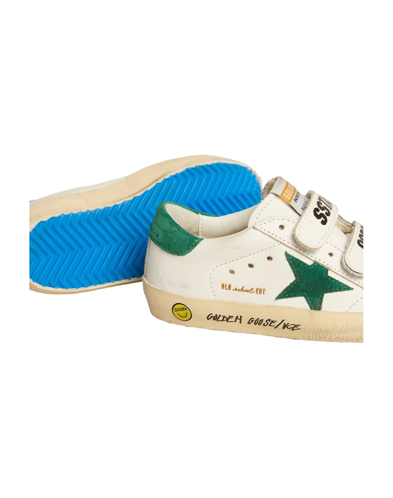 Kids | Old School Junior with Green Suede Star & Heel Tab | White x Green