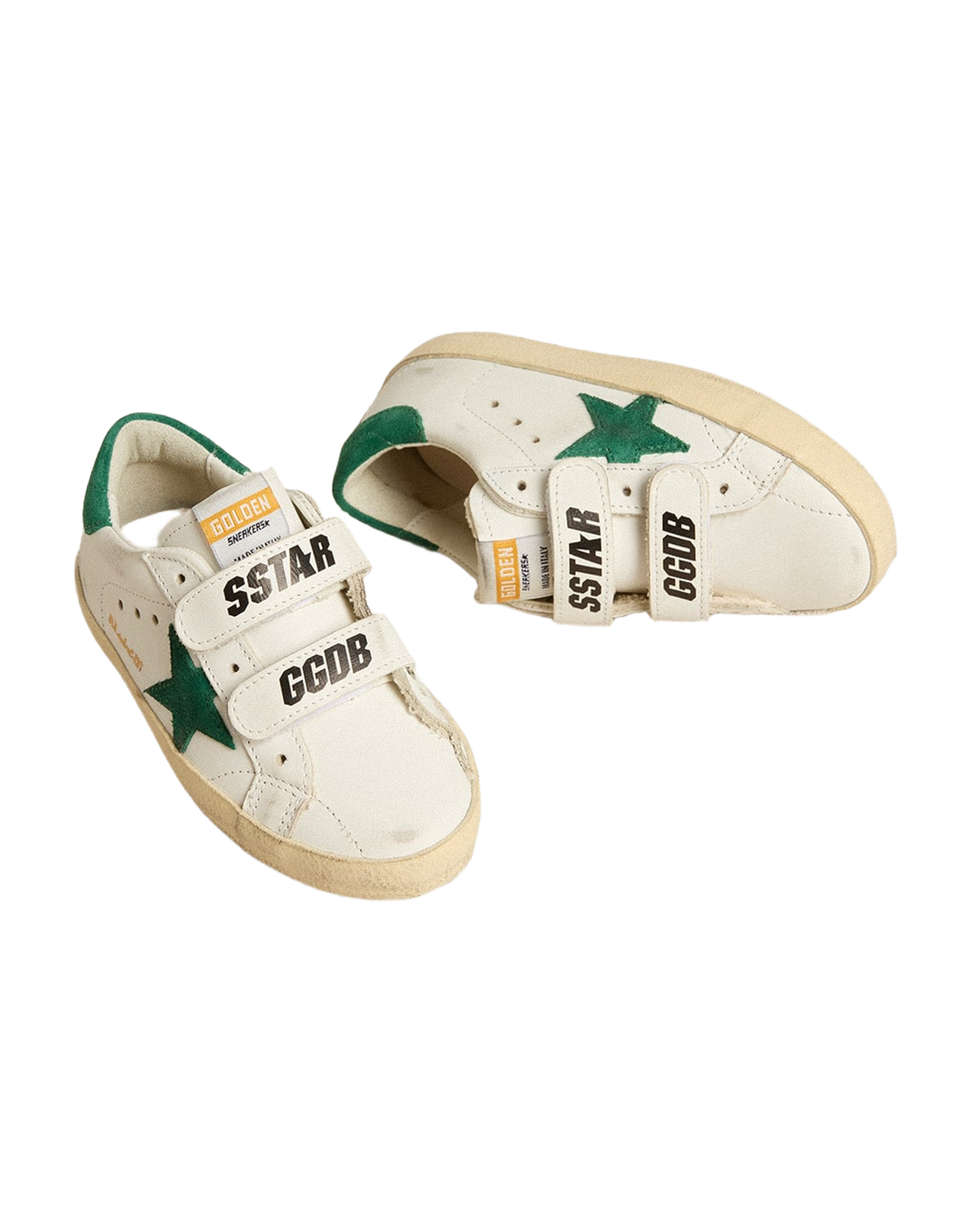 Kids | Old School Junior with Green Suede Star & Heel Tab | White x Green