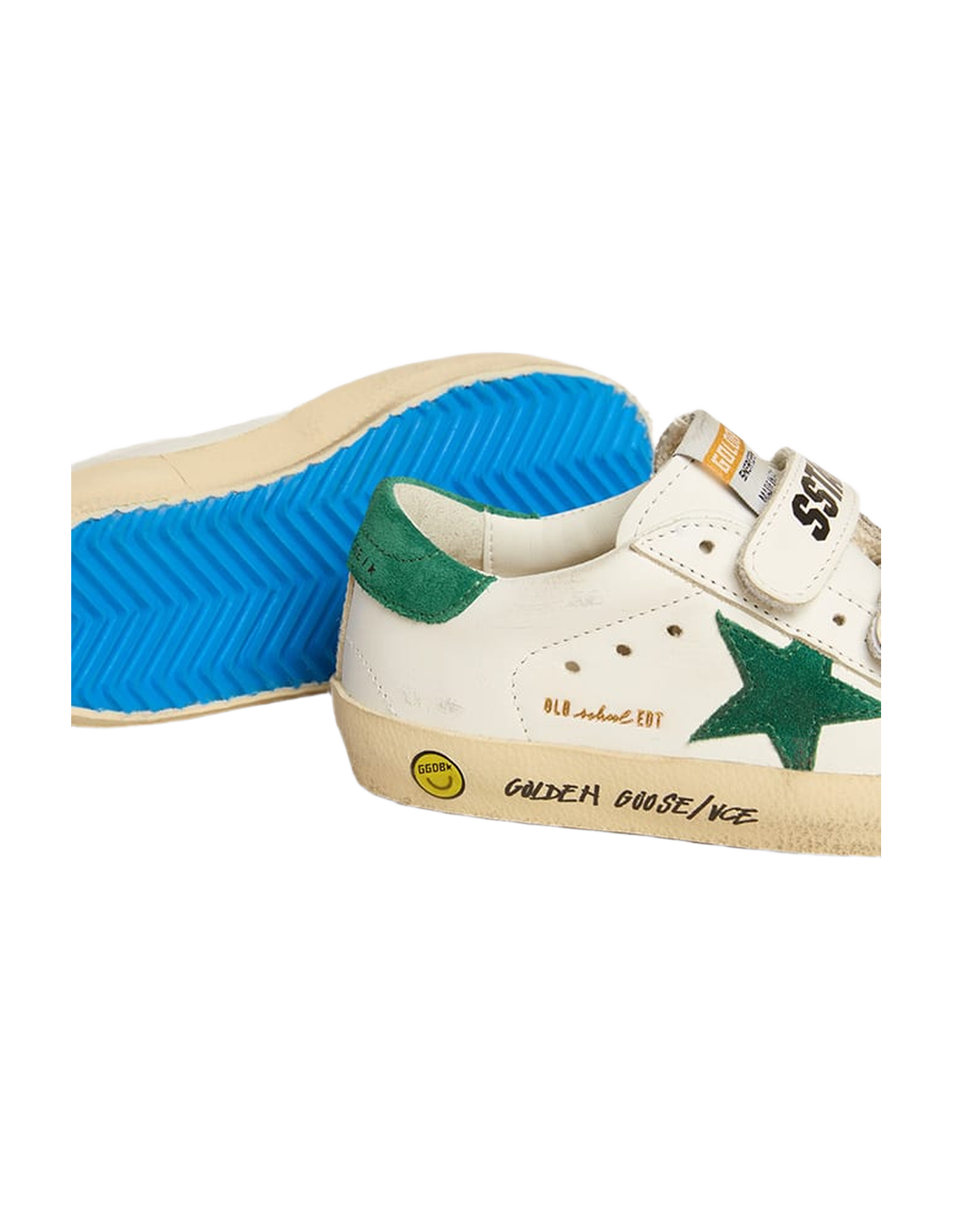 Kids | Old School Junior with Green Suede Star & Heel Tab | White x Green