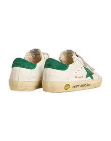 Kids | Old School Junior with Green Suede Star & Heel Tab | White x Green