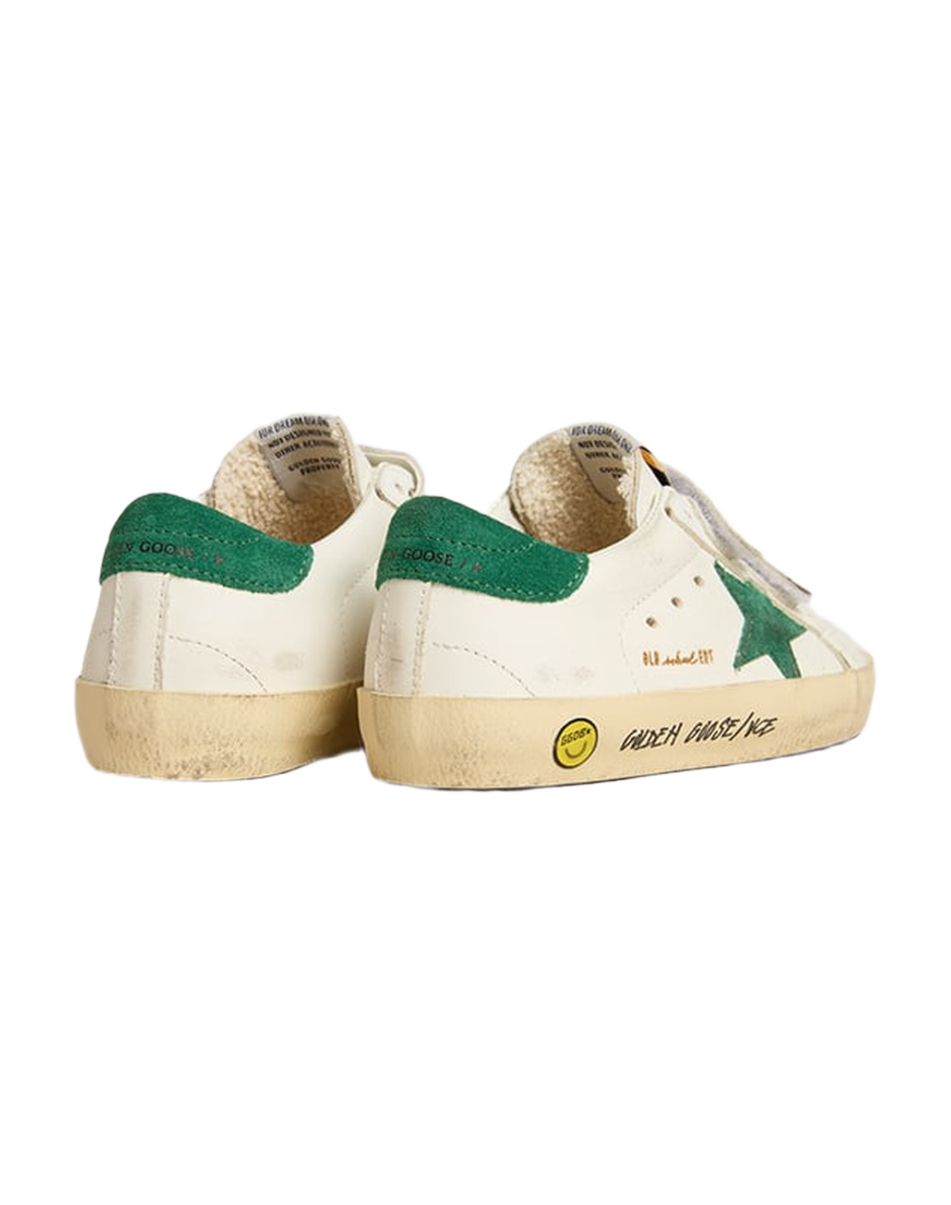 Kids | Old School Junior with Green Suede Star & Heel Tab | White x Green