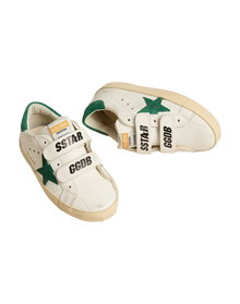 Kids | Old School Junior with Green Suede Star & Heel Tab | White x Green