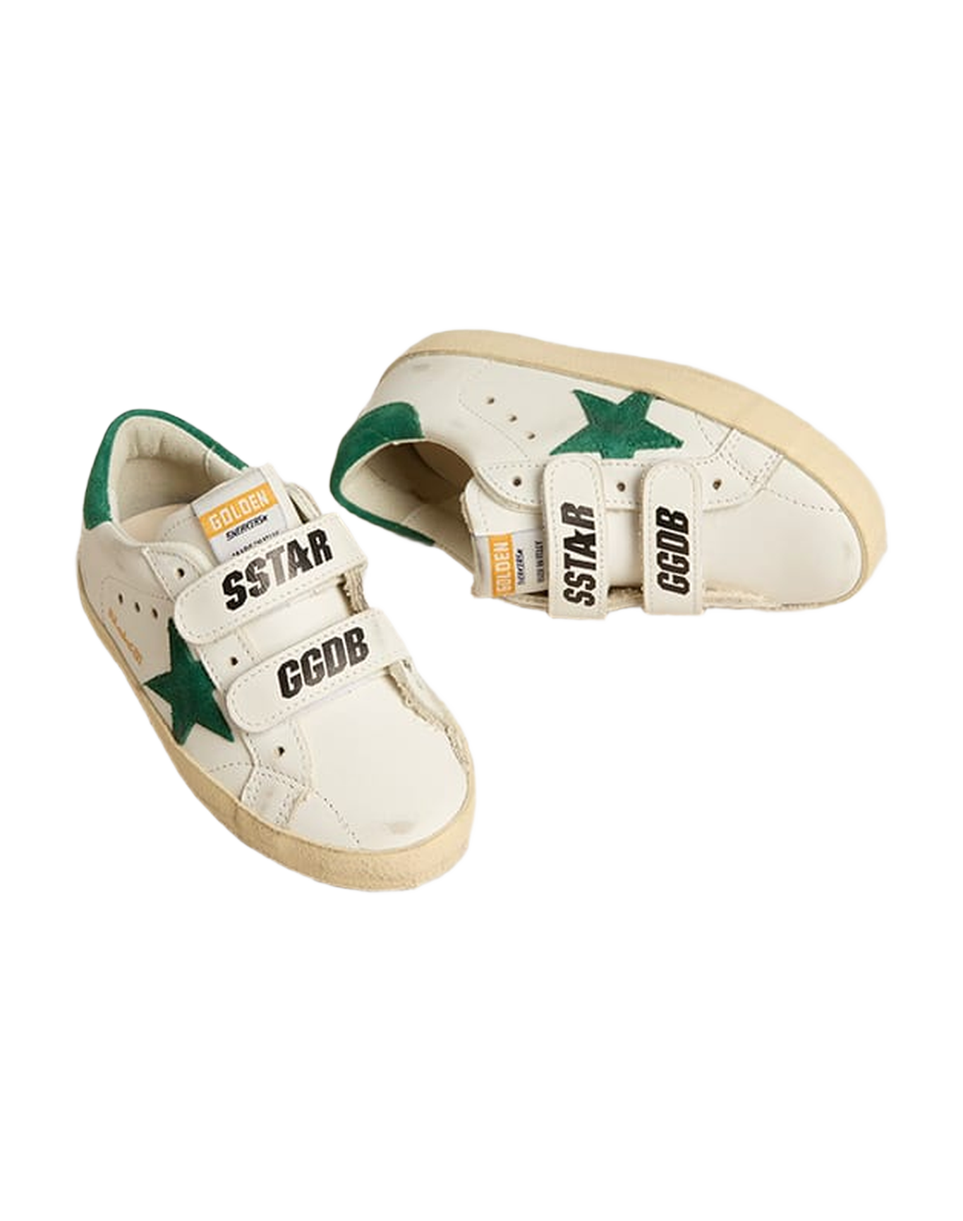 Kids | Old School Junior with Green Suede Star & Heel Tab | White x Green
