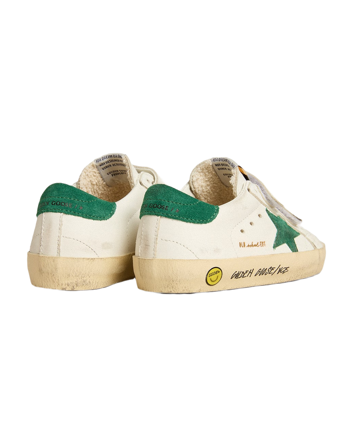 Kids | Old School Junior with Green Suede Star & Heel Tab | White x Green