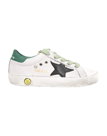 Kids | Superstar Sneakers White Leather with Black Star & Green Heel Tab