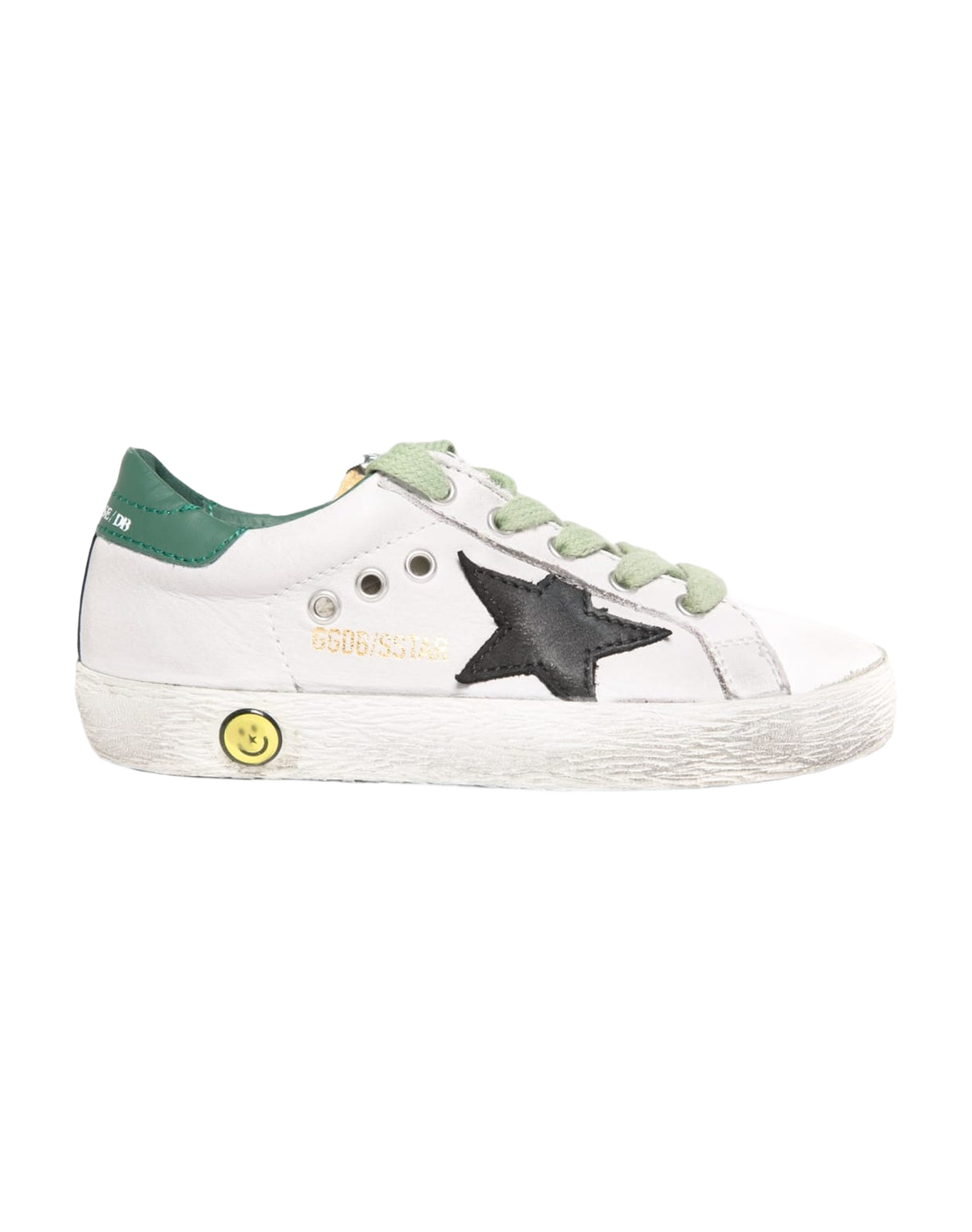 Kids | Superstar Sneakers White Leather with Black Star & Green Heel Tab