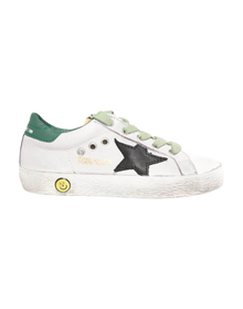 Kids | Superstar Sneakers White Leather with Black Star & Green Heel Tab