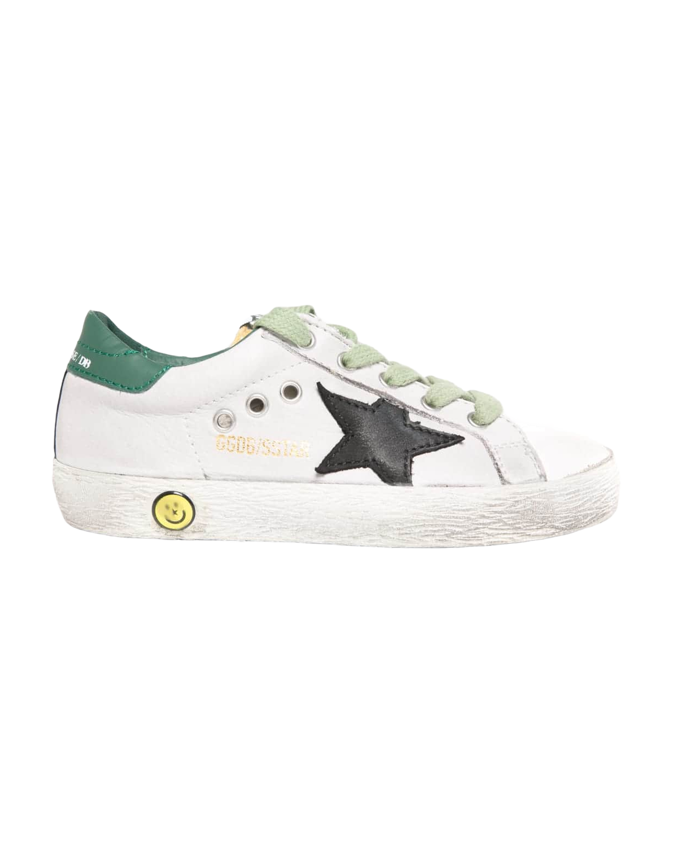 Kids | Superstar Sneakers White Leather with Black Star & Green Heel Tab