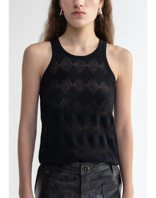 Kismet | Diamond Knit Racer Neck Top | Black