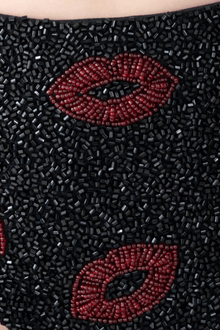Kiss Hand - Beaded Embellished High - waisted Bikini Bottom - Black - Self - Adore