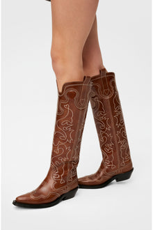 Knee High Embroidered Western Boots | Tiger's Eye