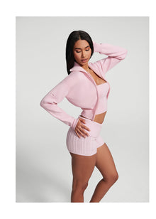 Knit Cropped Zip-Up Jacket | Ballet Pink