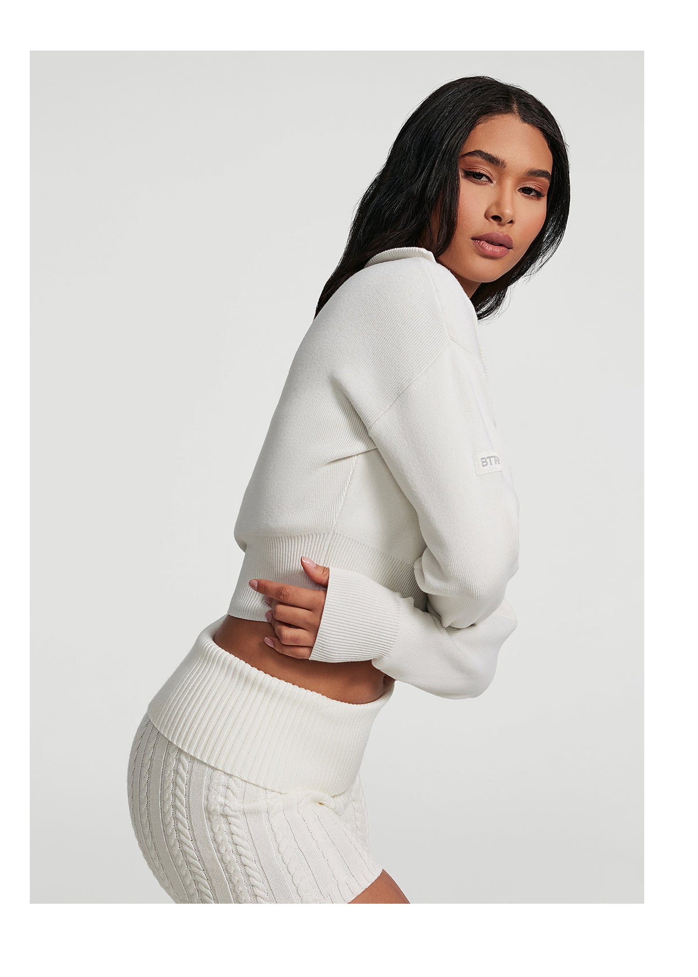 Knit Cropped Zip-Up Jacket | White