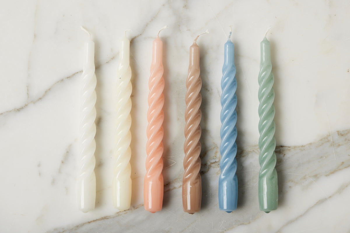 Lacquered Twisted Taper Candles | Sage | Set of 6