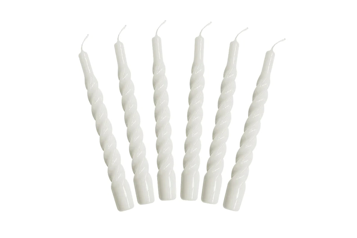 Lacquered Twisted Taper Candles | White | Set of 6