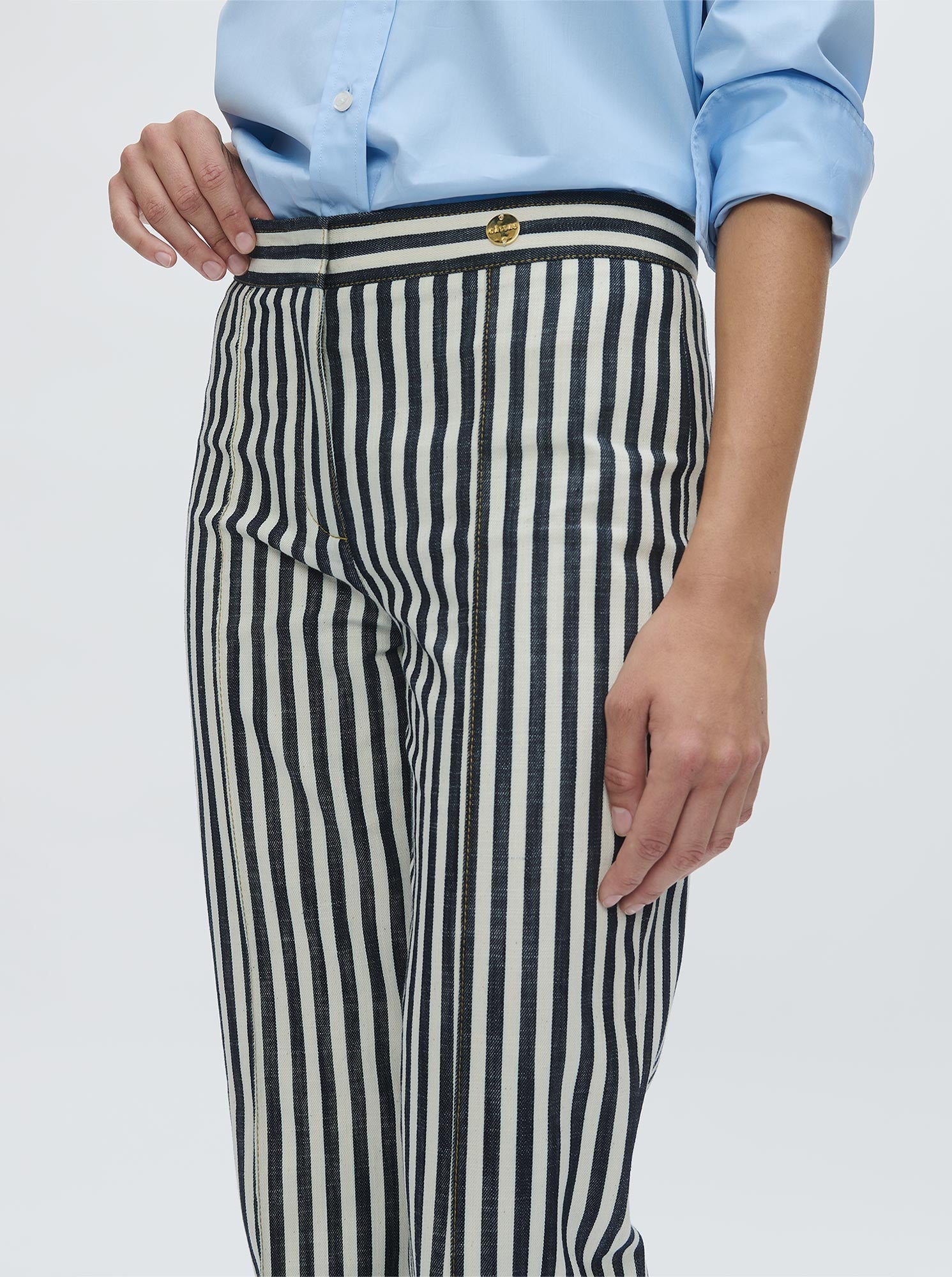 Lola Denim Crop Jean | Natural/Midnight Stripes