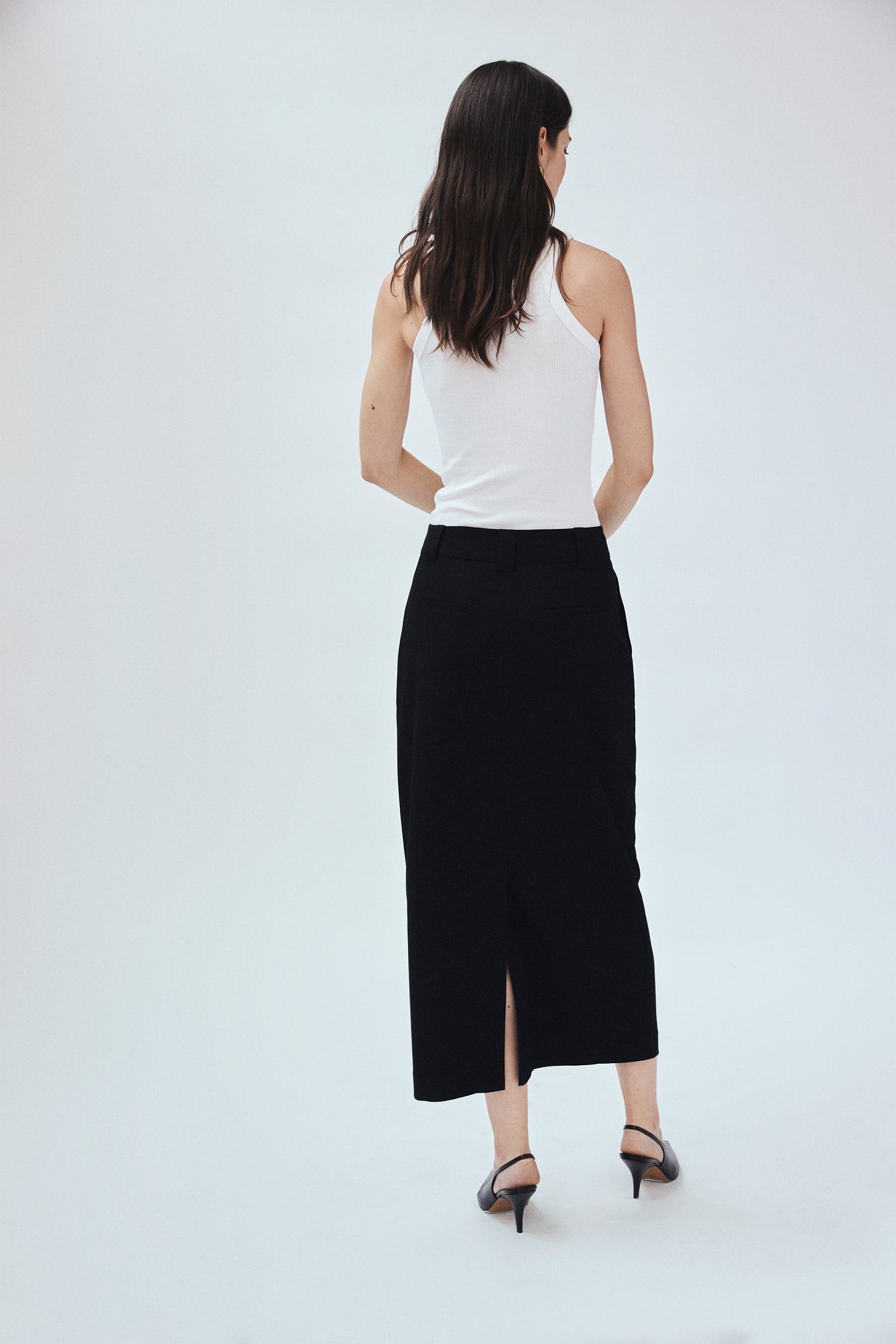 Black Twill Column Maxi Skirt | Black