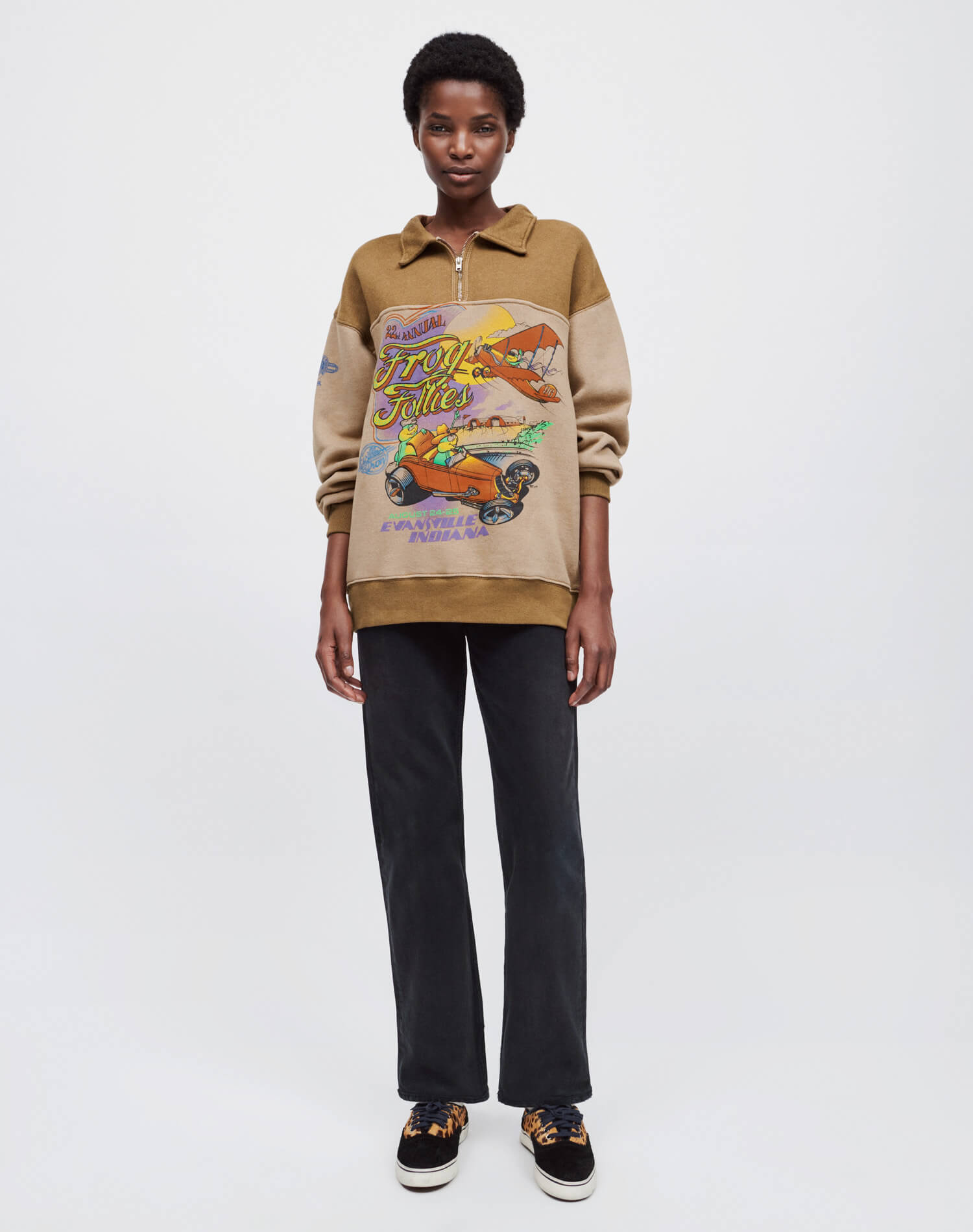 Womens | Upcycled 80s Oversized Half Zip | Assorted Caramel