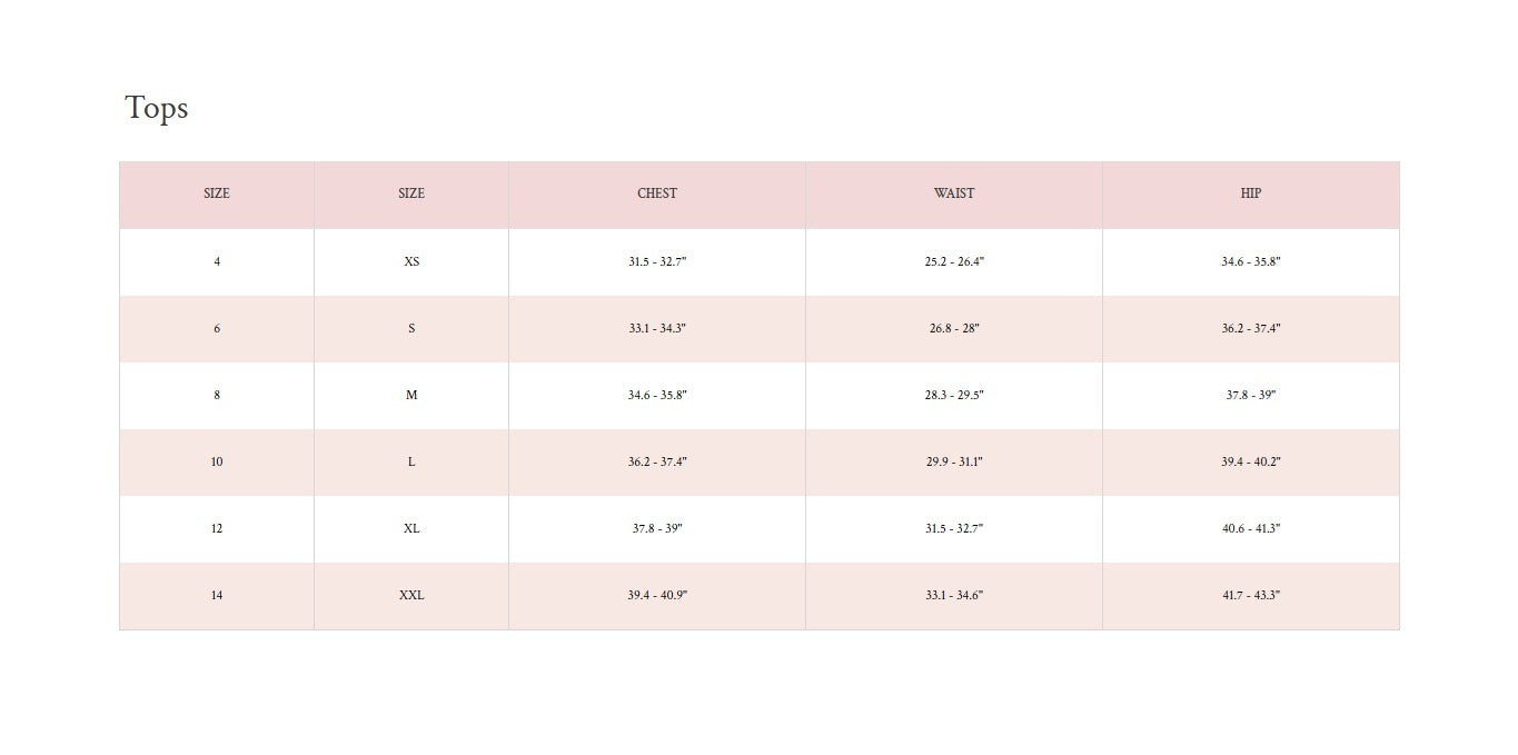 Product size guide