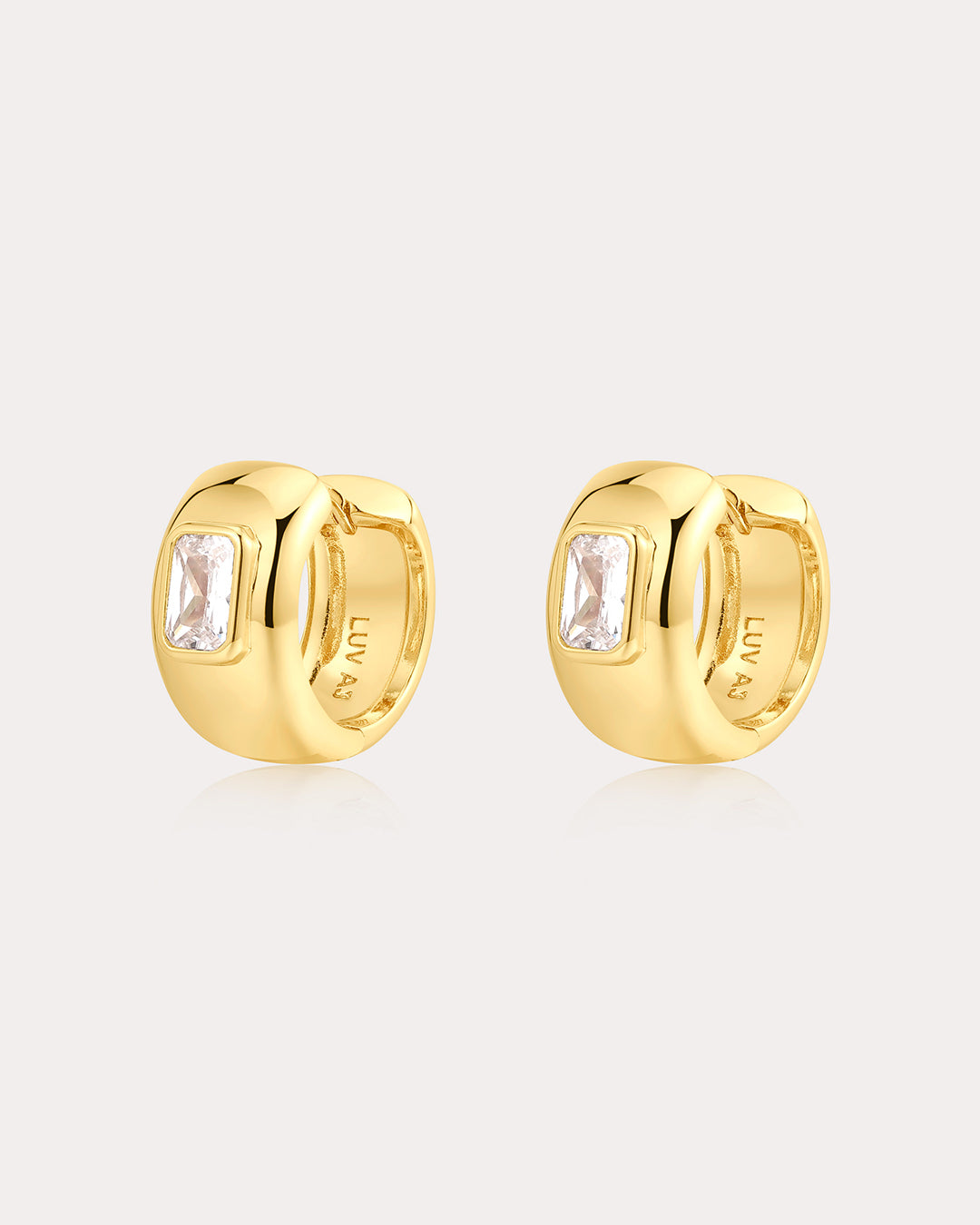 The Emerald Bezel Stone Huggies | Gold