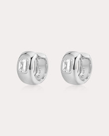 The Emerald Bezel Stone Huggies | Silver
