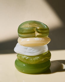 The Formentera Bangle Set | Set of 5 Bangles | Green/Cream/White