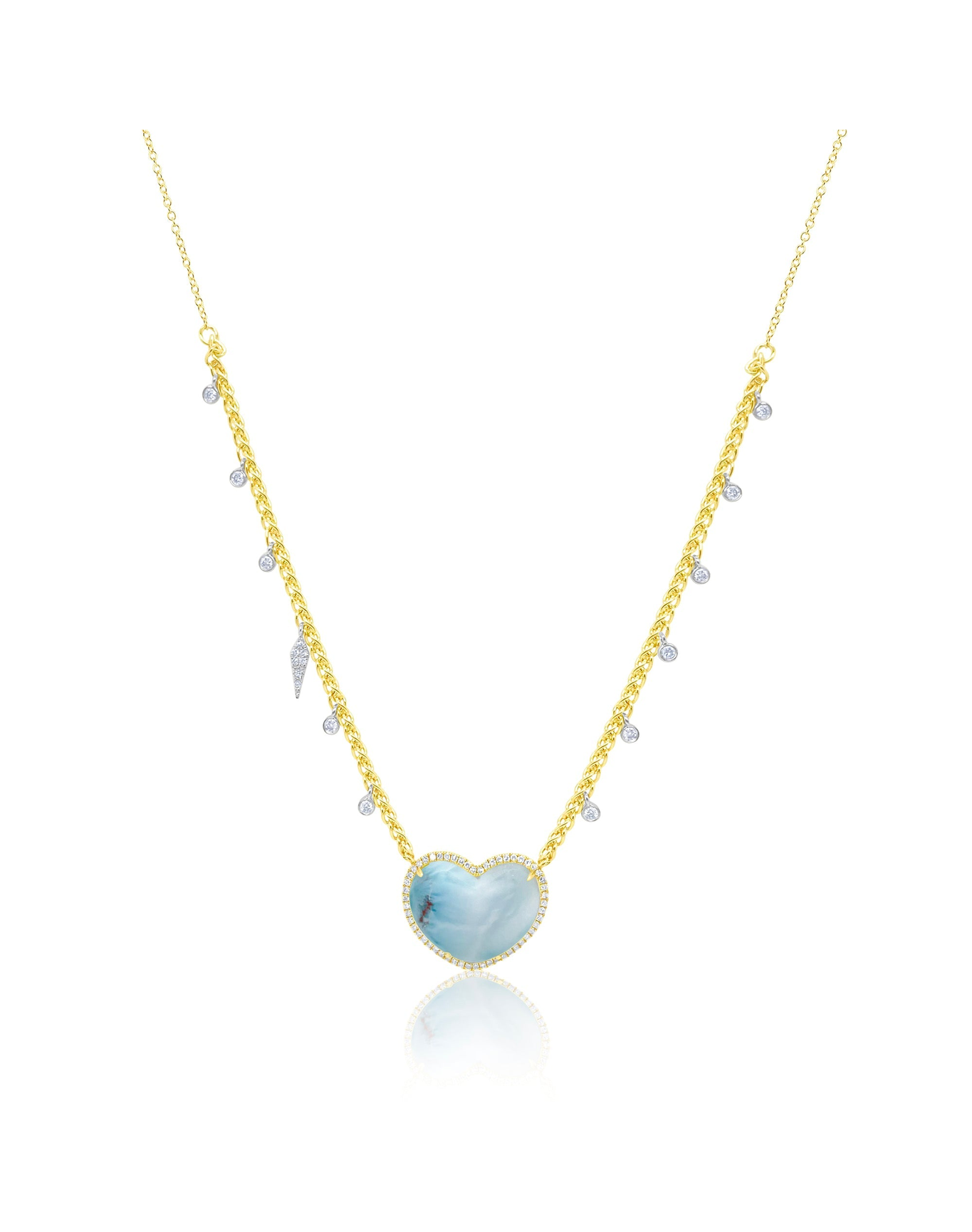 Larimar Heart Mesh Chain Necklace | 14kt Yellow Gold