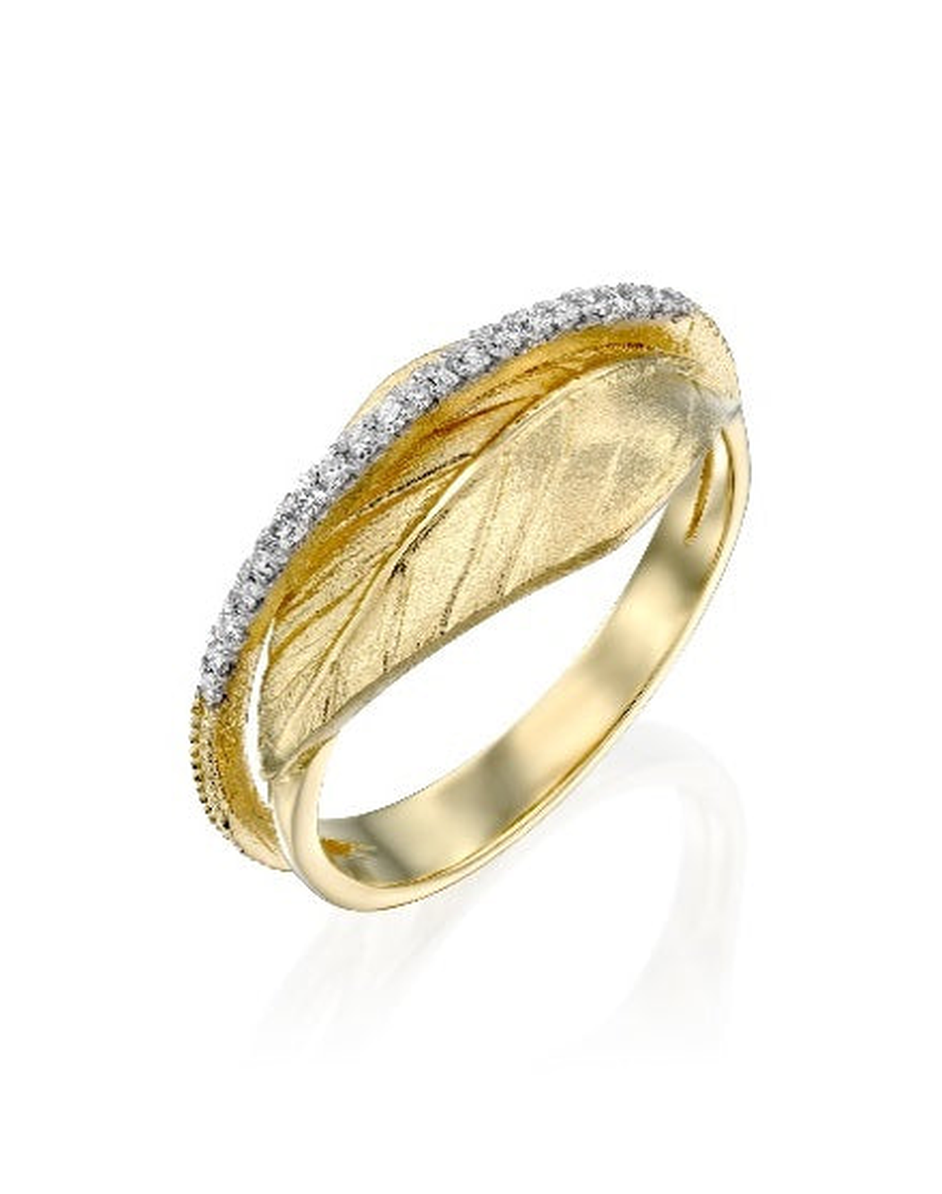 Leaf Ring with Diamonds | 14kt Yellow Gold